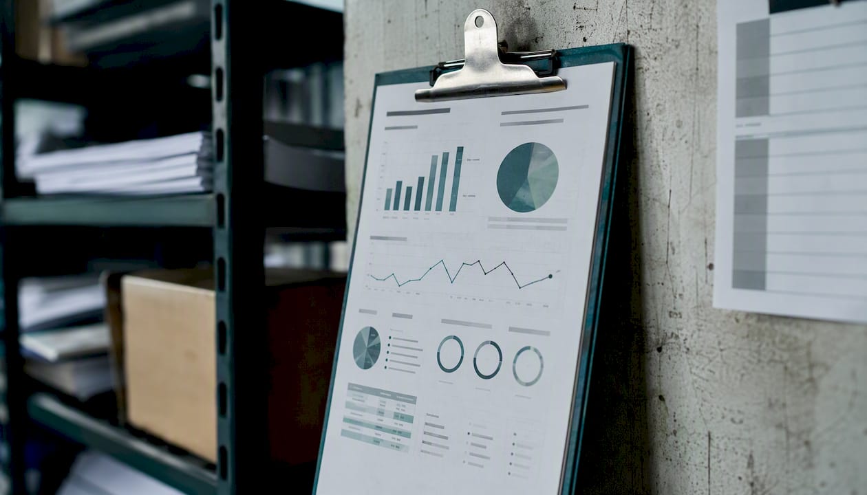 Supply chain metrics gauges close-up