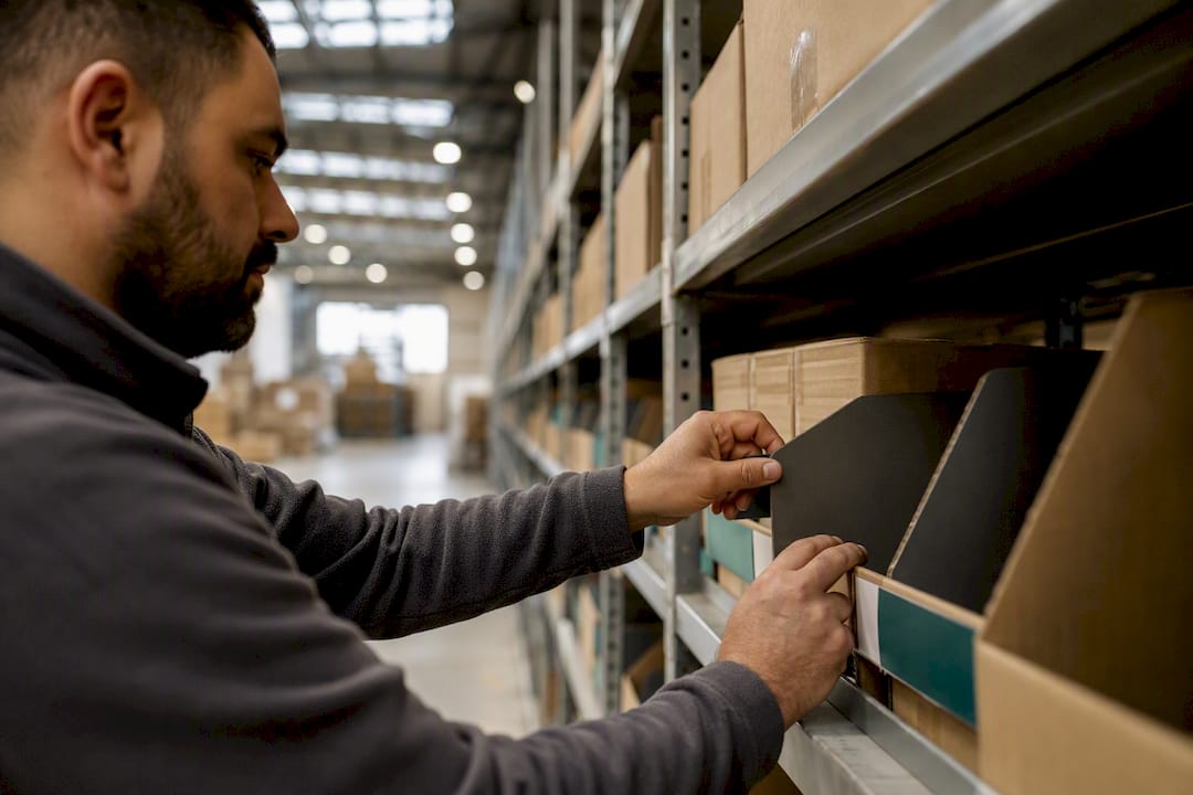 Hands adjusting warehouse slot dividers