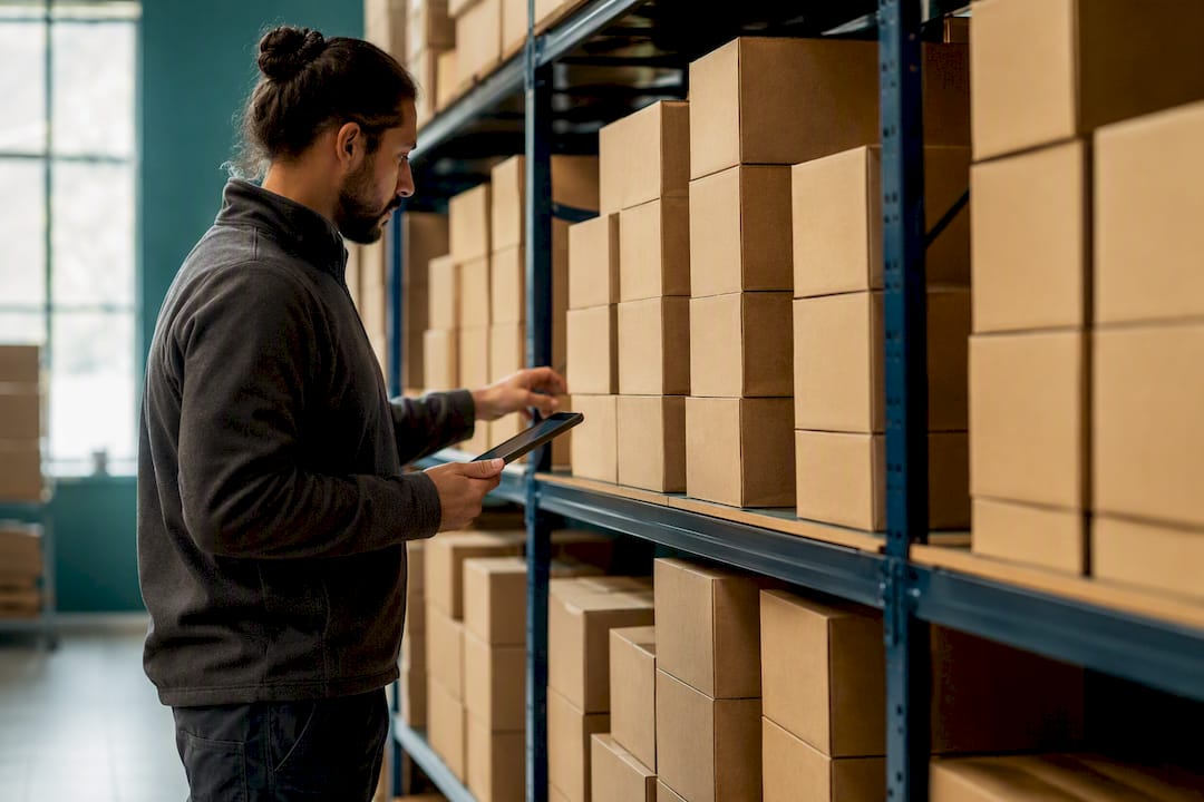Hands scanning warehouse inventory