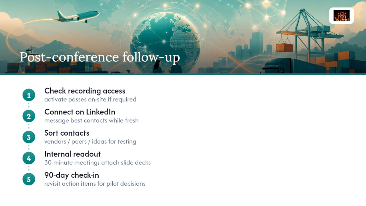 Diagram of post-conference follow-up steps and contact categories
