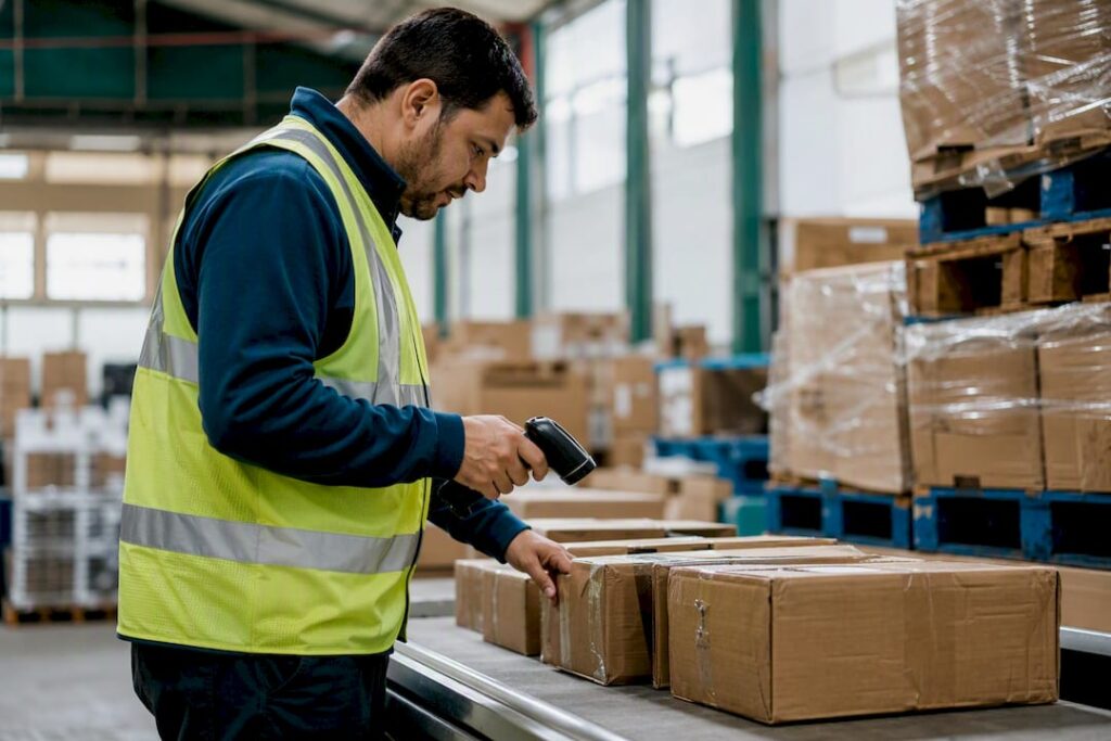Warehouse operator sorting shipment packages