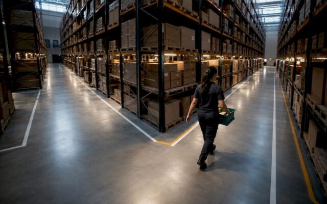 Picker following an optimized warehouse route