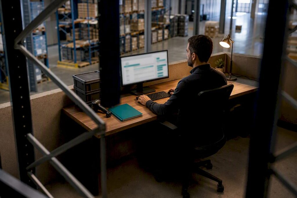 Operator reviewing warehouse integration activity