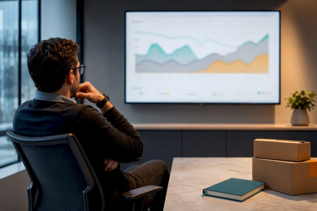 Planner reviewing abstract demand forecast curves