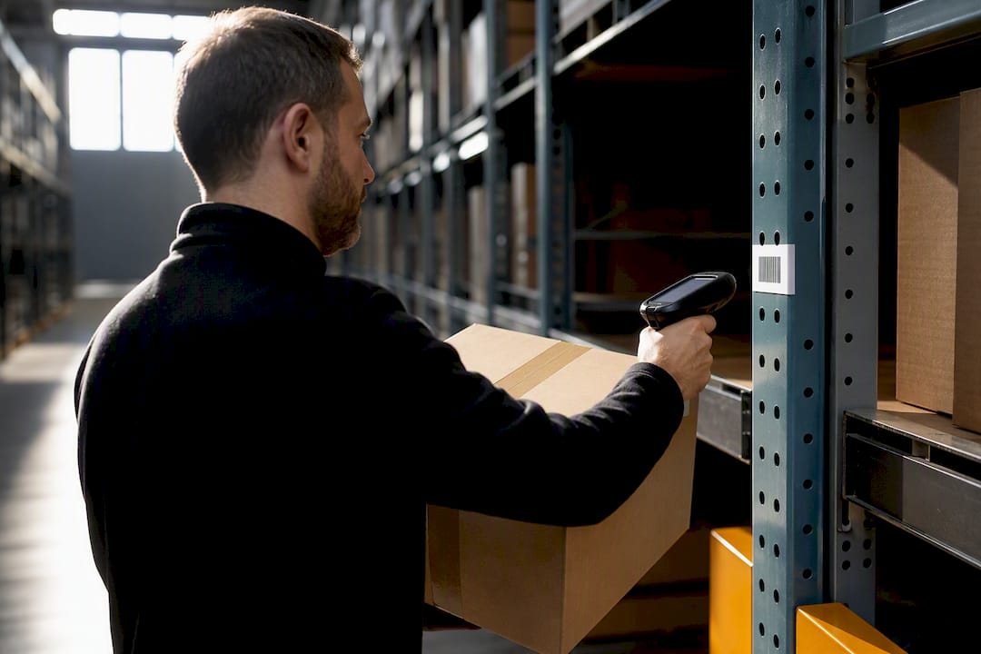 Operator scanning rack location during putaway