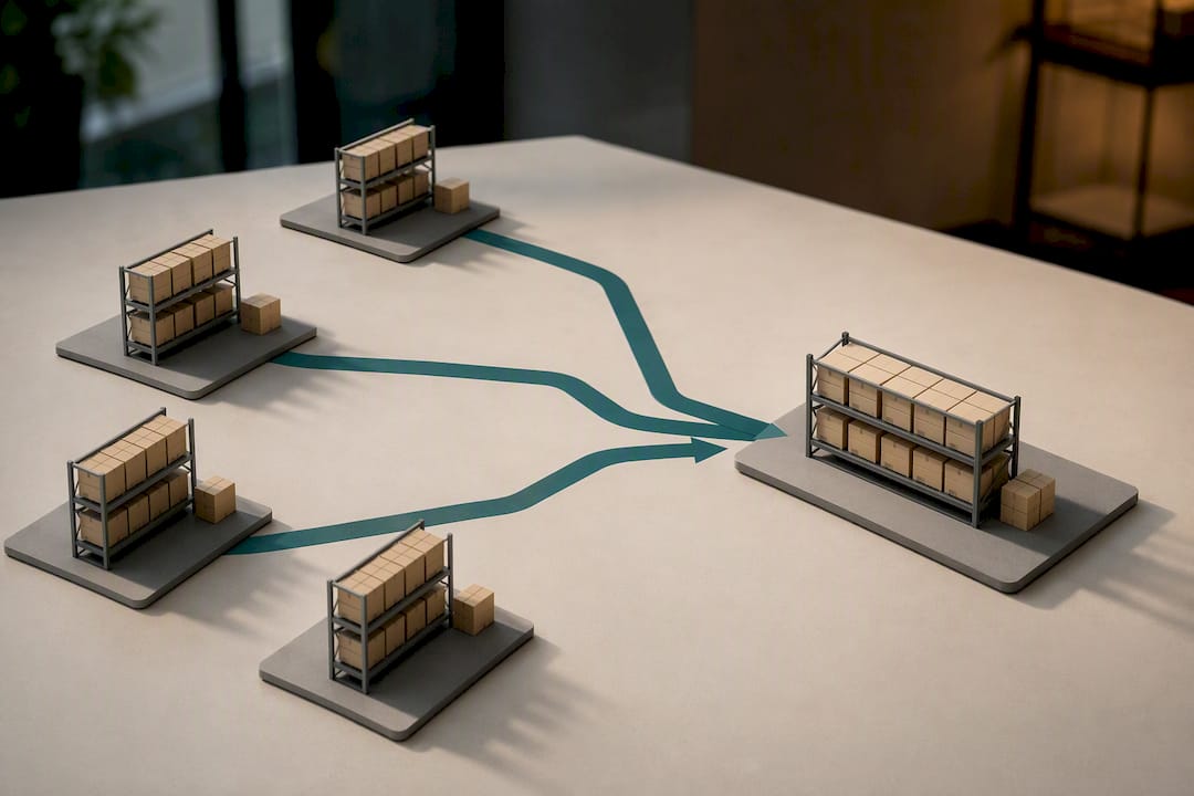 Isometric illustration of inventory risk pooling