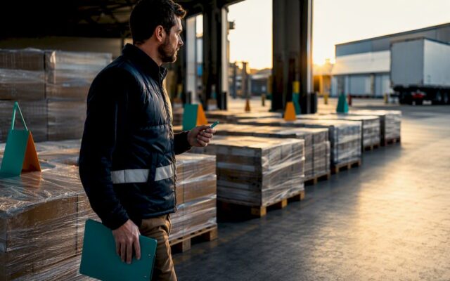 Shift lead inspecting warehouse operations