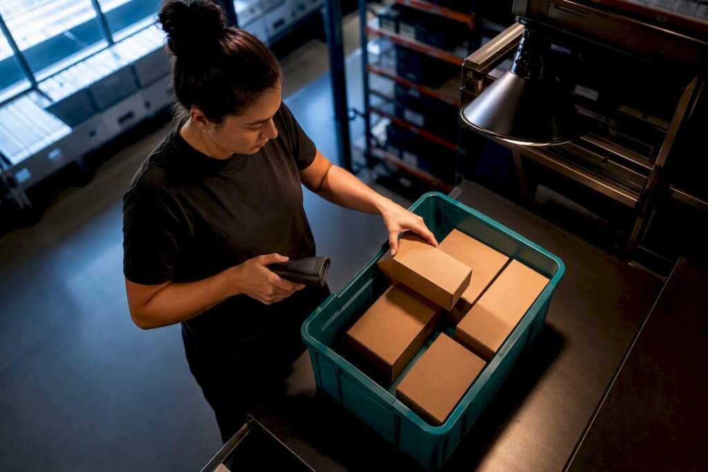 Warehouse associate verifying picked order accuracy