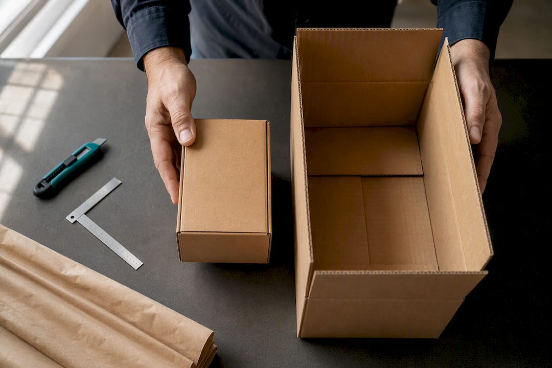 Operator comparing right-sized shipping cartons