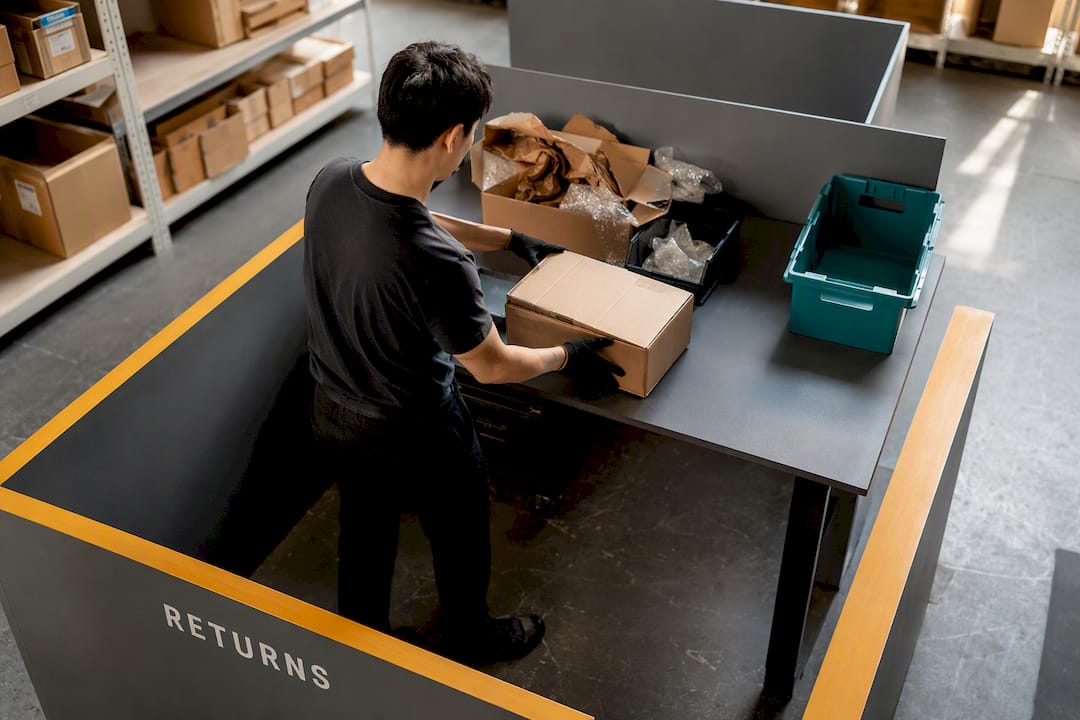 Returned parcel entering inspection lane