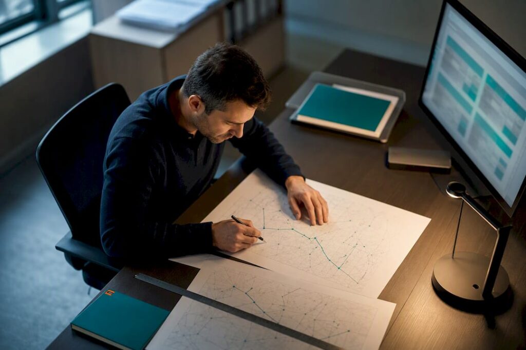 Analyst reviewing routing guide lane data