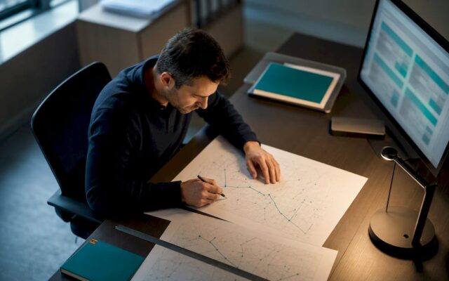 Analyst reviewing routing guide lane data