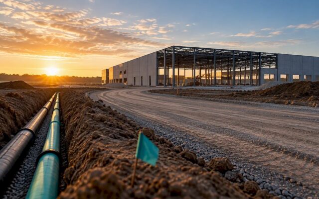 Warehouse site with new utility infrastructure