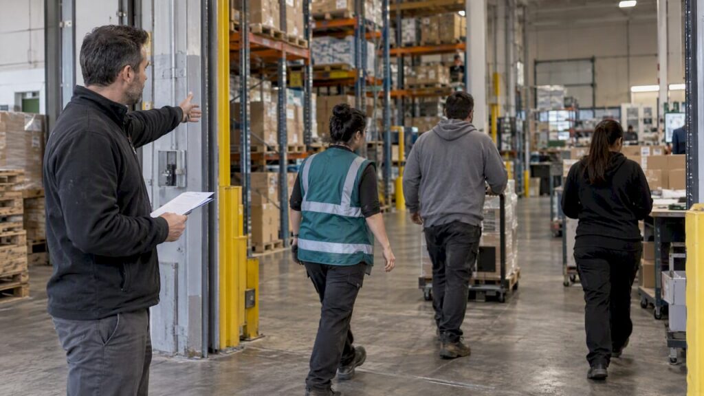 Supervisor assigning warehouse labor before shift