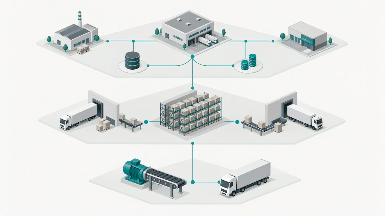 Three connected layers of supply chain twin