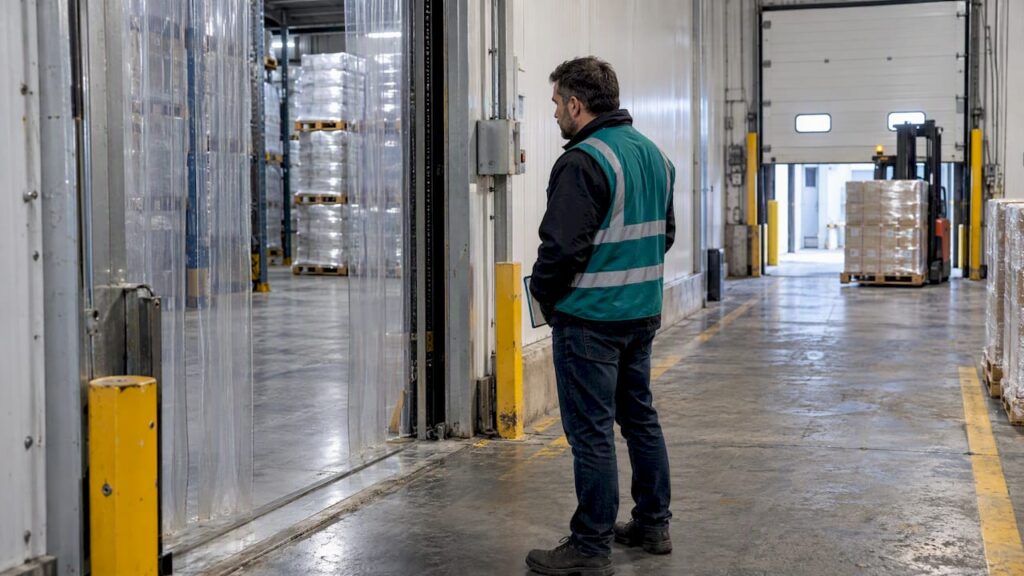 Operator reviewing cold storage warehouse layout