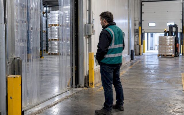 Operator reviewing cold storage warehouse layout
