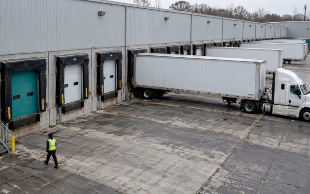 Cross-dock doors and trailers along the apron