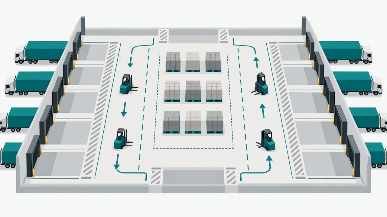 Separated forklift and pedestrian paths in cross-dock