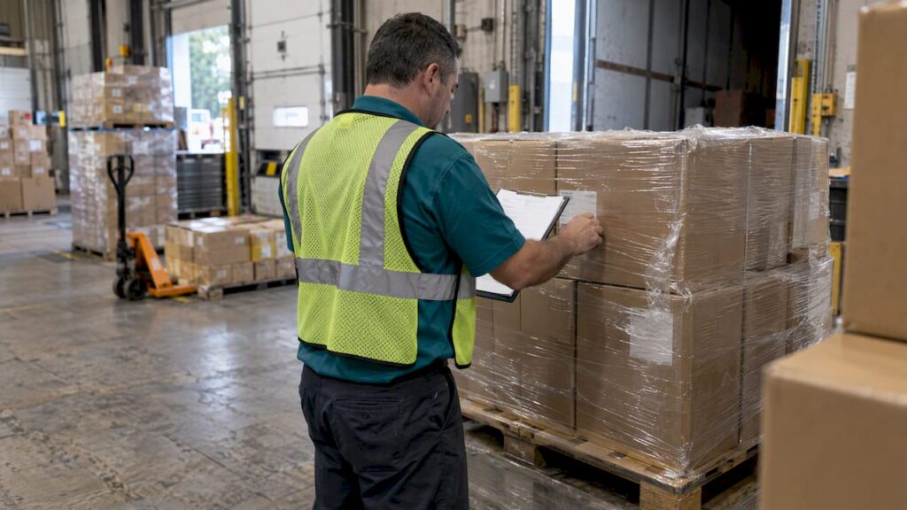 Operator inspecting incoming supplier cartons