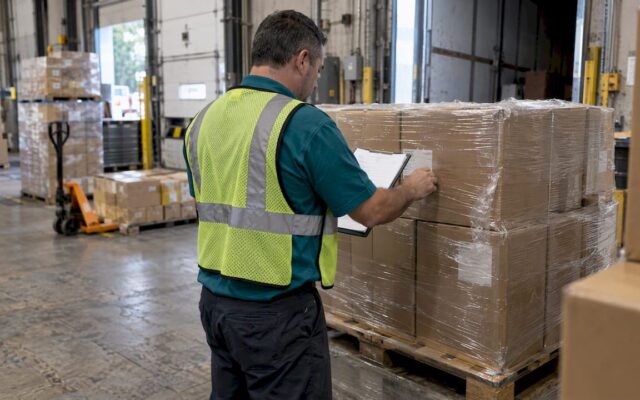 Operator inspecting incoming supplier cartons