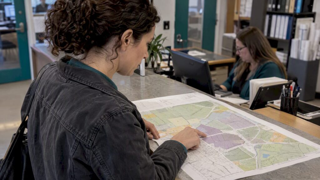 Site buyer checking an industrial zoning map
