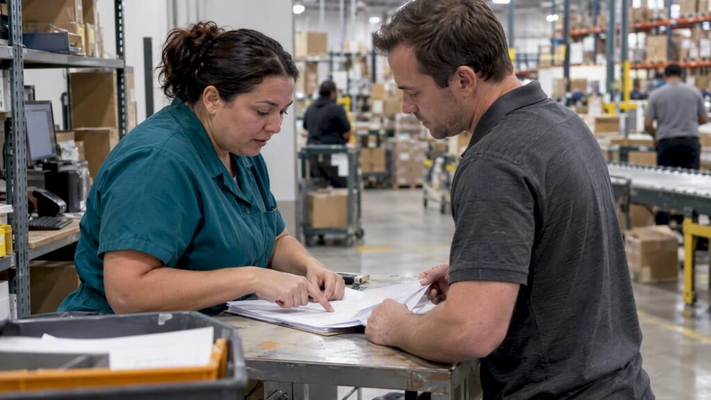 Operations leads reviewing inventory reconciliation records