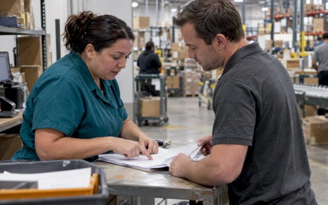 Operations leads reviewing inventory reconciliation records